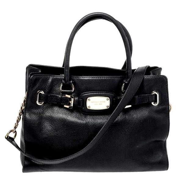 Michael Kors Black Pebbled Leather Hamilton Tote Classic East/West Satchel - Picture 9 of 10